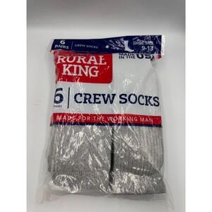 NWT Rural King Winter Comfort Crew Socks Mens Gray Pack of 6 for Shoe Sizes 9-13